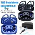 Ture Wireless Earbuds, TWS Bluetooth Headphones Back Sports Earphones with LED Display Built in Mic Deep Bass Stereo in Ear Waterproof-