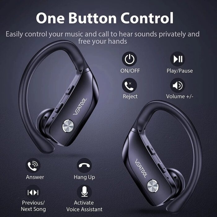 Ture Wireless Earbuds, TWS Bluetooth Headphones Back Sports Earphones with LED Display Built in Mic Deep Bass Stereo in Ear Waterproof-5